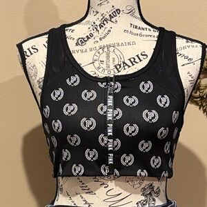 PINK Victoria's Secret Top Crop/Bralette/Sports Ultimate Black Patterned Large